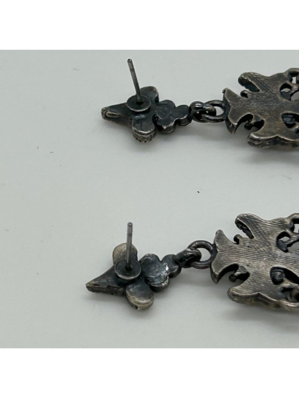 Gothic Chandelier Earrings Gunmetal Victorian Revival Black Rhinestone Statement - Picture 11 of 13